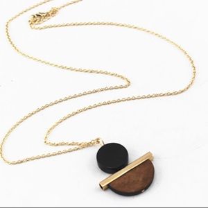 Wood & Resin Art Deco Pendant Necklace